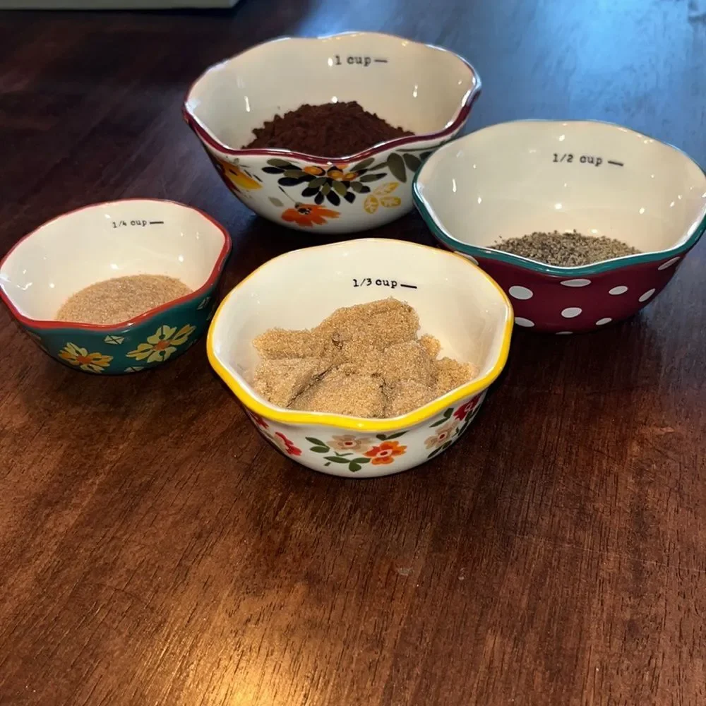 Set of 4 Pioneer Woman Nesting Measuring Cups -Different Floral Ceramic Bowls